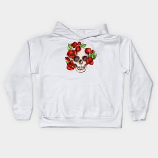 Minimalistic Continuous Line Skull with Poppies Kids Hoodie